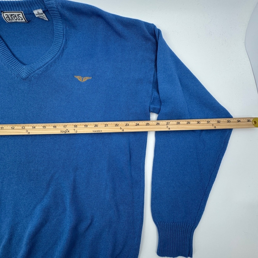 Vintage‎ Aureus Mens Blue Pullover V-Neck Knit Sweater Cotton Blend Size XL - Picture 6 of 10